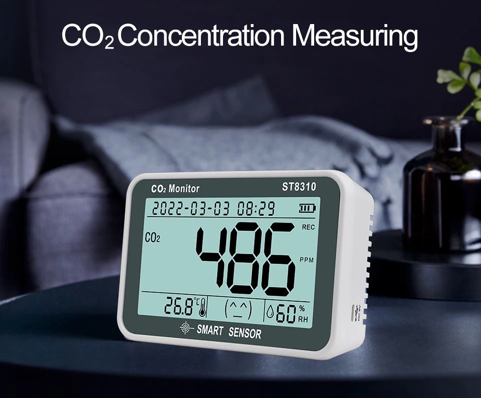 3 kleuren indicator en alarm zoemer van CO2 tester